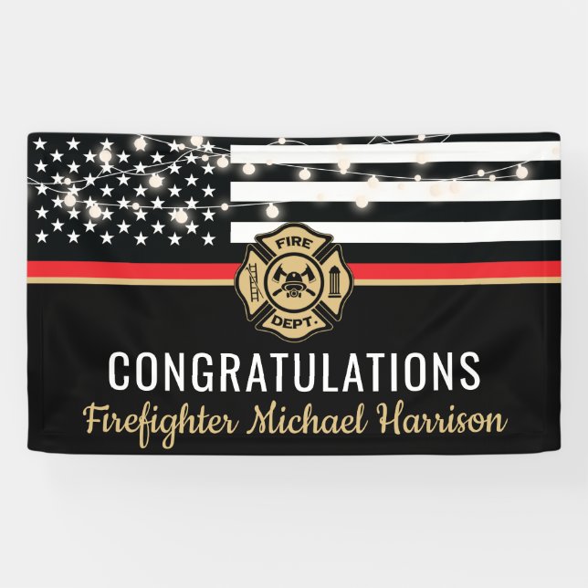 Banderoles Pompier Fire Academy Red Line Drapeau Graduation (Horizontal)