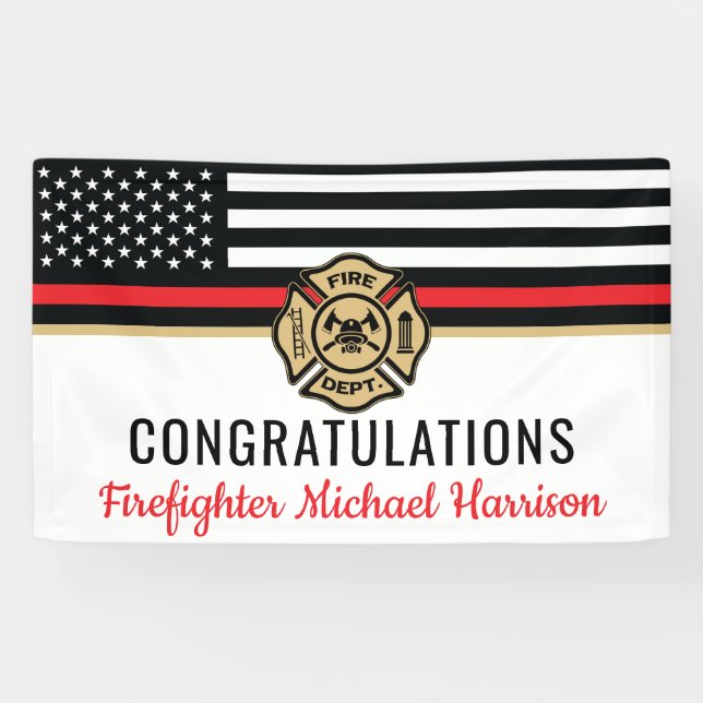 Banderoles Pompier Fire Academy Red Line Drapeau Graduation (Horizontal)