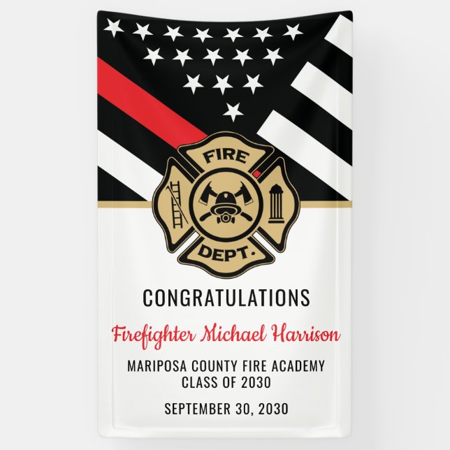 Banderoles Pompier Fire Academy Red Line Drapeau Graduation (Vertical)