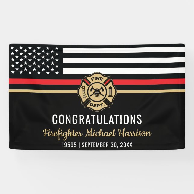 Banderoles Pompier Fire Academy Red Line Drapeau Graduation (Horizontal)