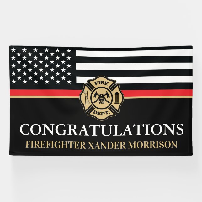 Banderoles Pompier Mince Red Line Fire Academy Graduation (Horizontal)