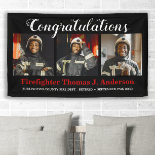 Banderoles Pompier Retraite Photo Collage Mince Ligne rouge