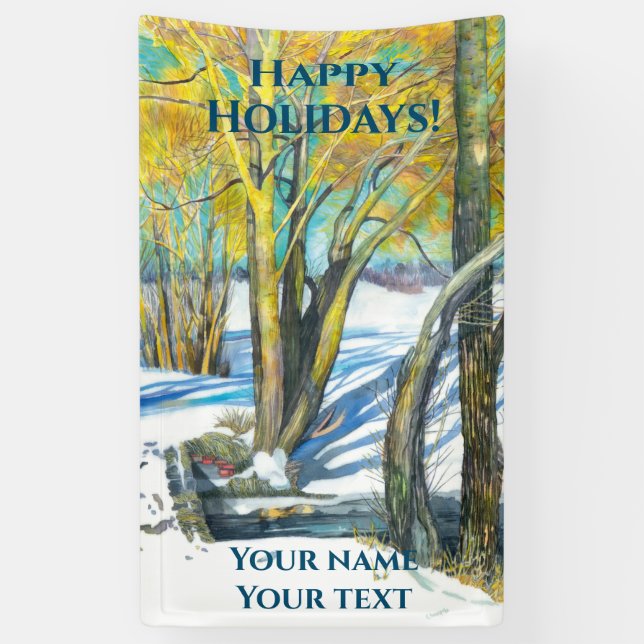 Banderoles Pont en hiver Peinture aquarelle (Vertical)