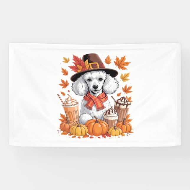 Banderoles Poodle Thanksgiving Boissons Café Automne Feuilles (Horizontal)