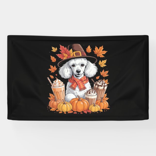 Banderoles Poodle Thanksgiving Boissons Café Automne Feuilles (Horizontal)