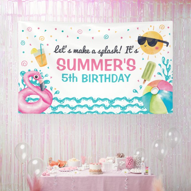 Banderoles Pool summer birthday party banner backdrop (Fête)