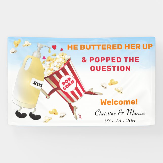 Banderoles Popped The Question Popcorn & Butter Fiançailles (Horizontal)