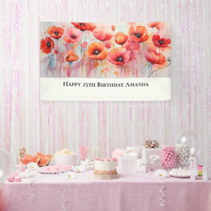 Banderoles Poppies rouges dans un champ aquarelle Anniversair