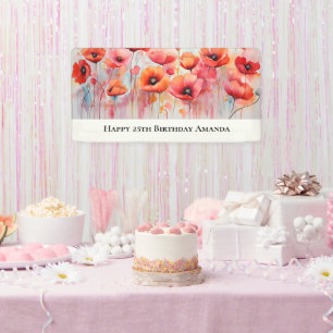Banderoles Poppies rouges dans un champ aquarelle Anniversair