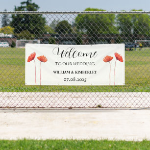 Banderoles Poppies rouges Fleurs florales Mariage rustique él