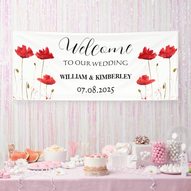 Banderoles Poppies rouges Fleurs florales Mariage rustique él (Fête)