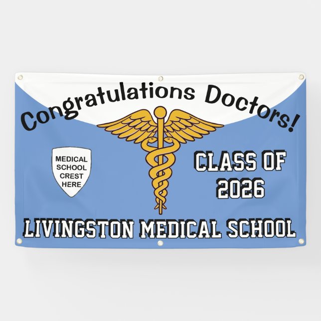 Banderoles Poudre bleu/blanc Caduceus Med School Graduation (Horizontal)