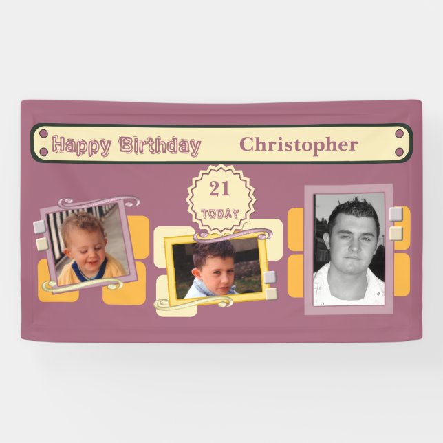 Banderoles Pour les hommes 21e ajouter des photos nom la fête (Horizontal)