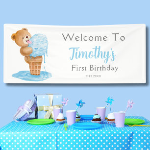 Banderoles Premier anniversaire Boy Teddy Bear Crème de glace