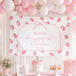 Banderoles Premier anniversaire de Berry Fond de décor fraise