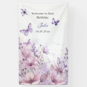 Banderoles Premier anniversaire de la fille papillon fleur sa