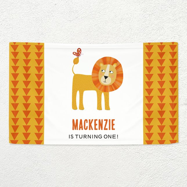Banderoles Premier anniversaire du lion mignon (Lion first birthday party personalized welcome banner)
