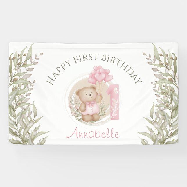 Banderoles Premier Anniversaire Mignonne Teddy Bear Ballons C (Horizontal)