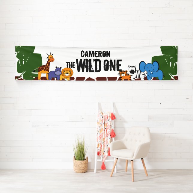 Banderoles Premier anniversaire Safari Jungle Wild One person (En situation)