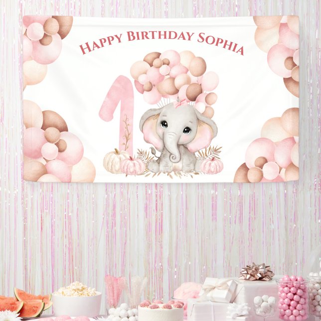 Banderoles Première Anniversaire Automne Elephant Girl Banner (First Birthday Fall Elephant Girl Banner)