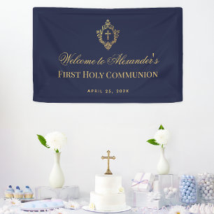Banderoles Première Communion Garçon Marine Bleu Or Vintage C