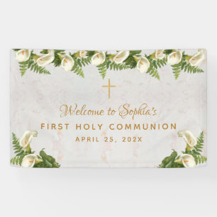 Banderoles Première communion Marbre Floral Calla Lilies Bien