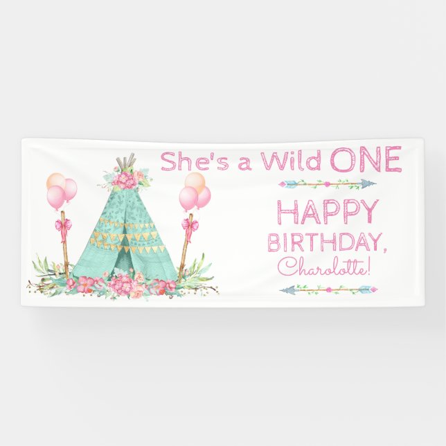 Banderoles Première fête d'anniversaire de Wild One (Horizontal)