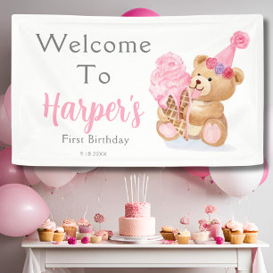 Banderoles Première fille d'anniversaire Teddy Bear Crème de