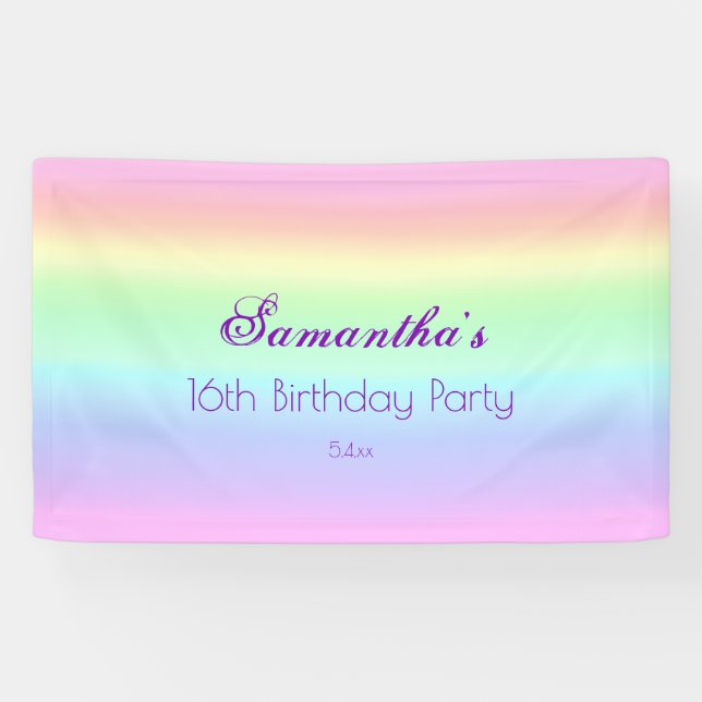 Banderoles Pretty Ombre Pastel Rainbow 16th Birthday Party (Horizontal)