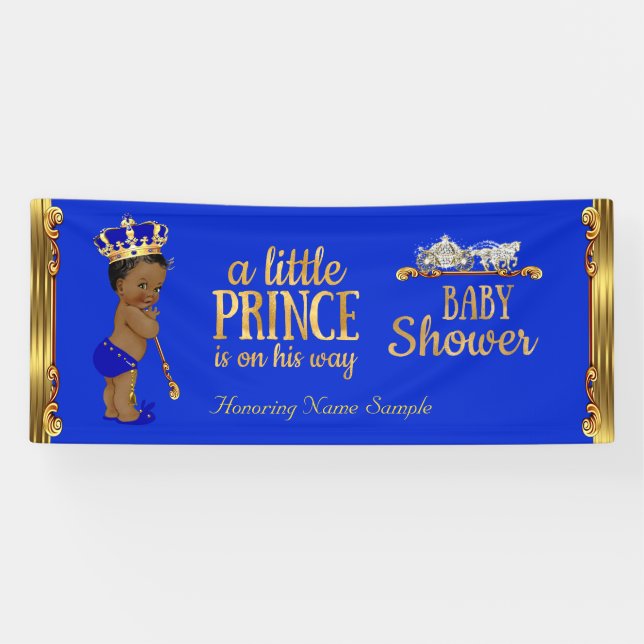 Banderoles Prince Baby shower Blue Gold Carriage Ethnique 2 (Horizontal)