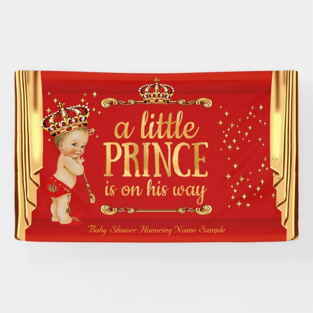 Banderoles Prince Baby shower Red Gold Draps Blonde Boy (Horizontal)