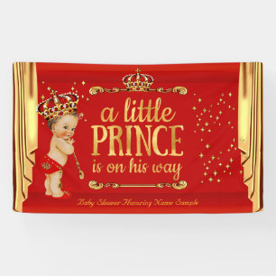 Banderoles Prince Baby shower Red Gold Draps Brunette Boy
