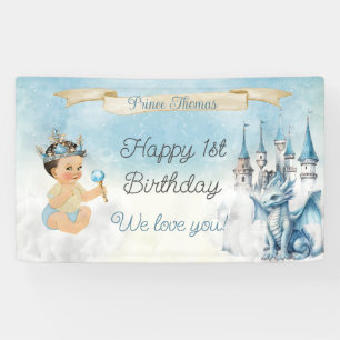 Banderoles Prince Royal Bébé Garçon Château Dragon Bleu Or