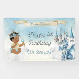 Banderoles Prince Royal Bébé Garçon Château Dragon Bleu Or