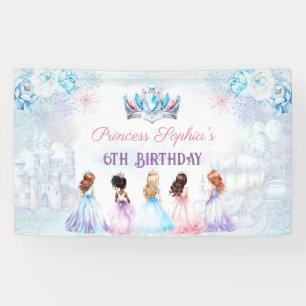 Banderoles Princess Crown Rose Blue Winter Girl Anniversaire