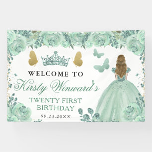 Banderoles Princesse aux Cheveux Blonds Robe Verte Fleurie An