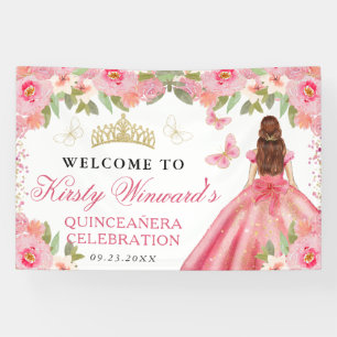 Banderoles Princesse aux cheveux roux en robe rose pour Quinc