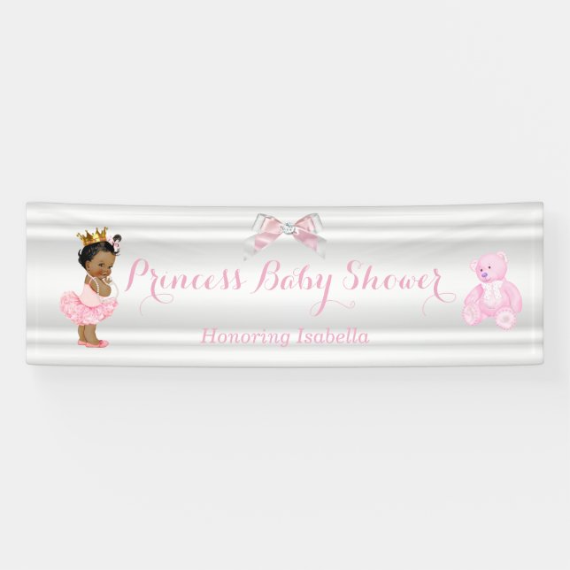 Banderoles Princesse Baby shower Rose Blanc Ethnique (Horizontal)