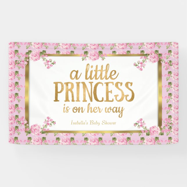 Banderoles Princesse Baby shower rose or Rose Floral (Horizontal)