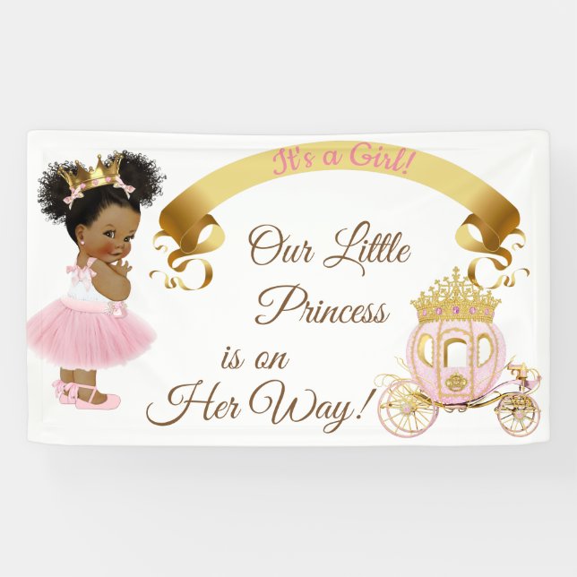 Banderoles Princesse Bébé Fille Carrosse Rose Or (Horizontal)