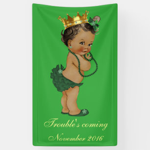 Banderoles Princesse ethnique baby shower d'or vert petite