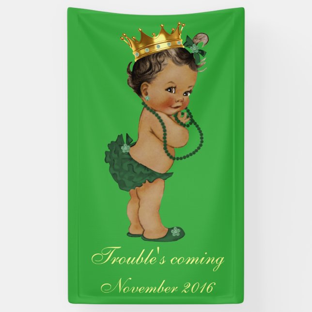 Banderoles Princesse ethnique baby shower d'or vert petite (Vertical)