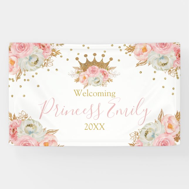 Banderoles Princesse Floral Pink & Gold Banner personnalisé (Horizontal)