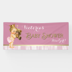Banderoles Princesse rose baby shower d'or