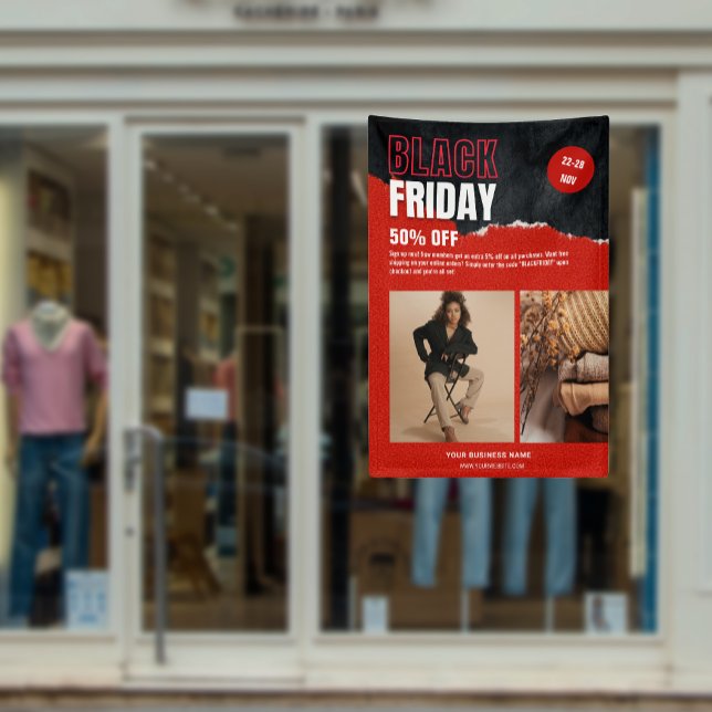 Banderoles Produit promotionnel personnalisé avec photo rouge (Custom Photo Red Black Friday Product Promo Banner)