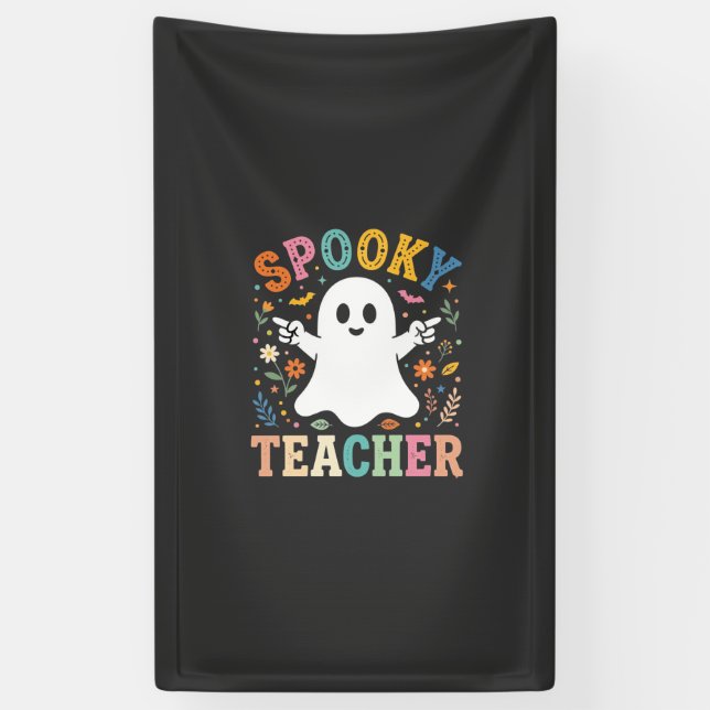 Banderoles Prof Enseignant Fantôme Mignon Halloween Design_1 (Vertical)