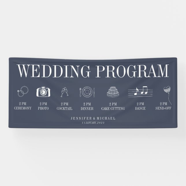 Banderoles Programme de mariage bleu marine (Horizontal)