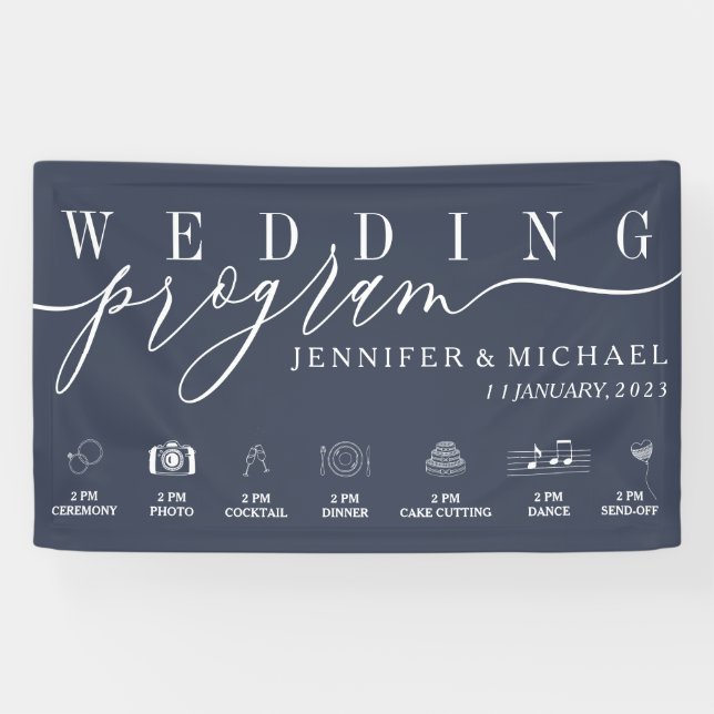 Banderoles Programme de mariage bleu marine (Horizontal)