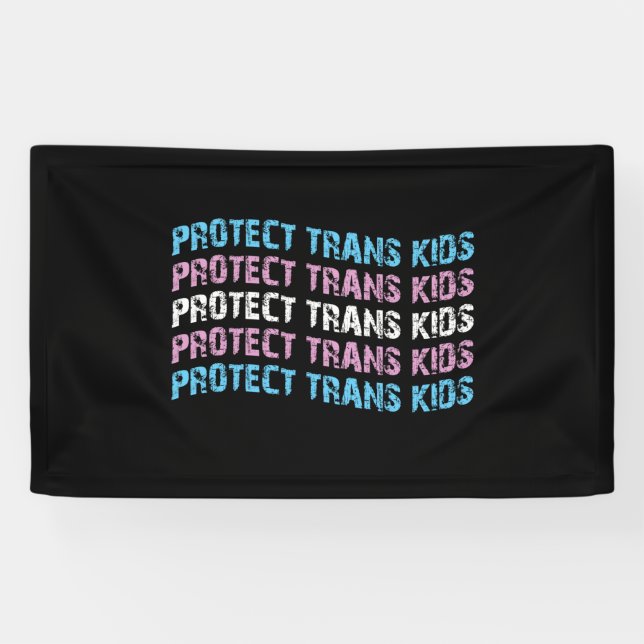 Banderoles Protéger les enfants trans - Onde à drapeau trans (Horizontal)