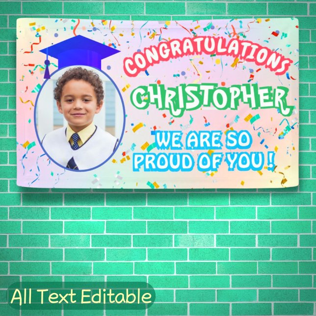 Banderoles Pround of You Graduation Cap Confetti Pastel Photo (Créateur téléchargé)